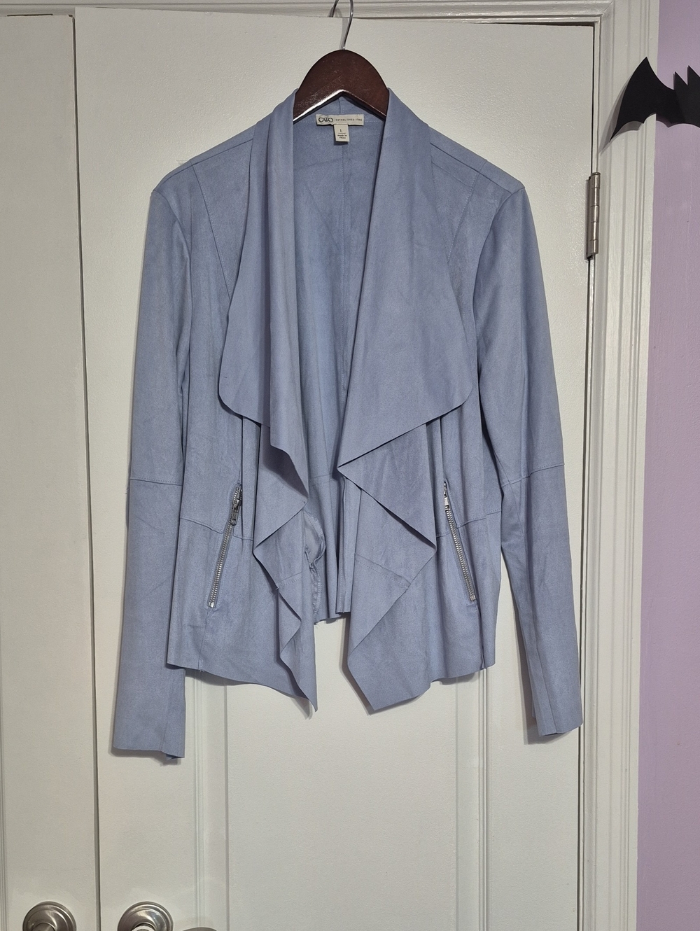 CATO Draped Open-Front Light Blue Suede Jacket